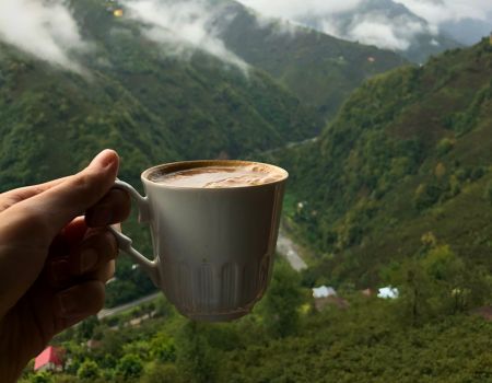 Café recién hecho con una cafetera portátil